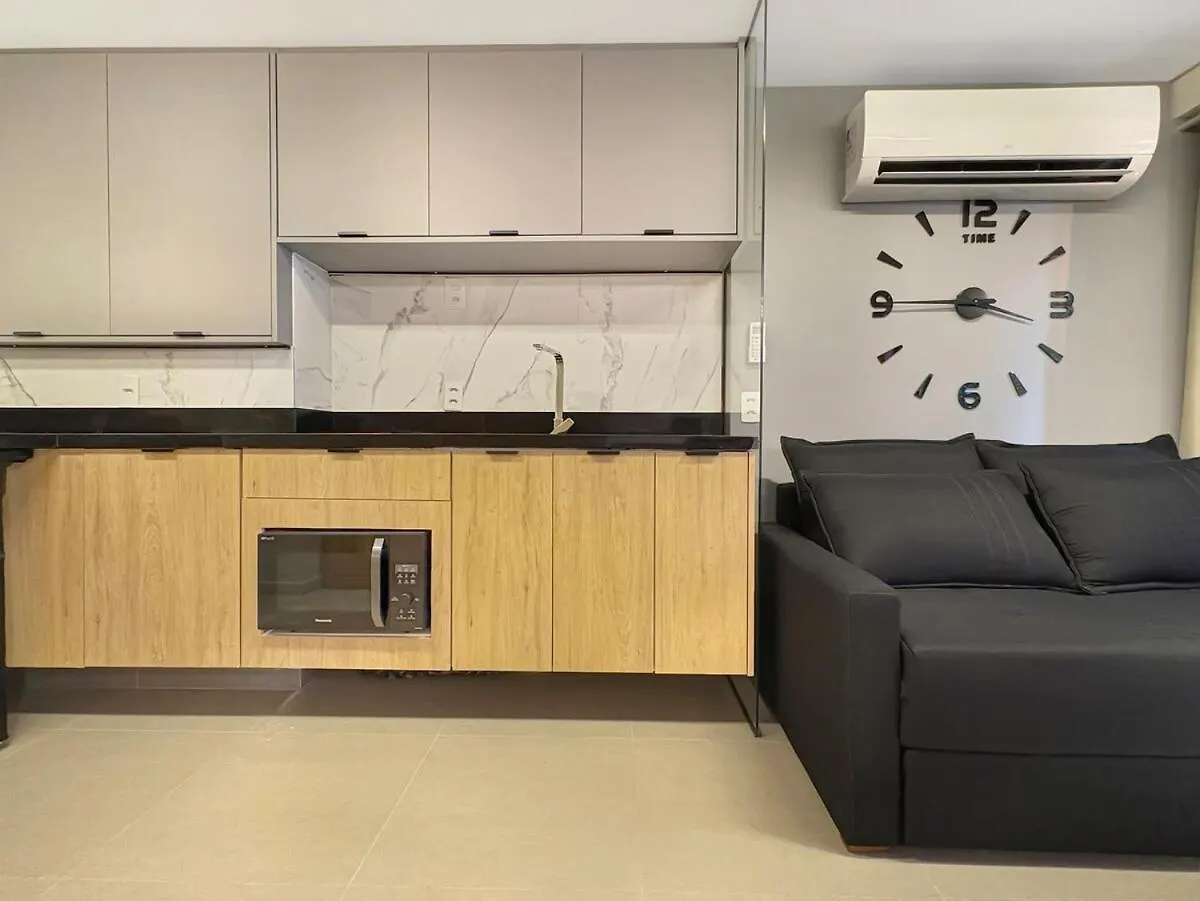 Apartment Modern Kitchen Balcony Studio Air Conditioning Sao Paulo